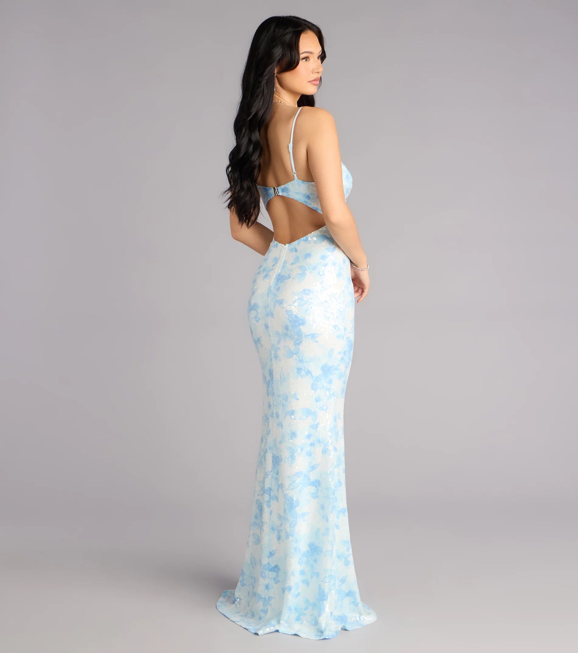 Justina Sequin Floral Formal Dress