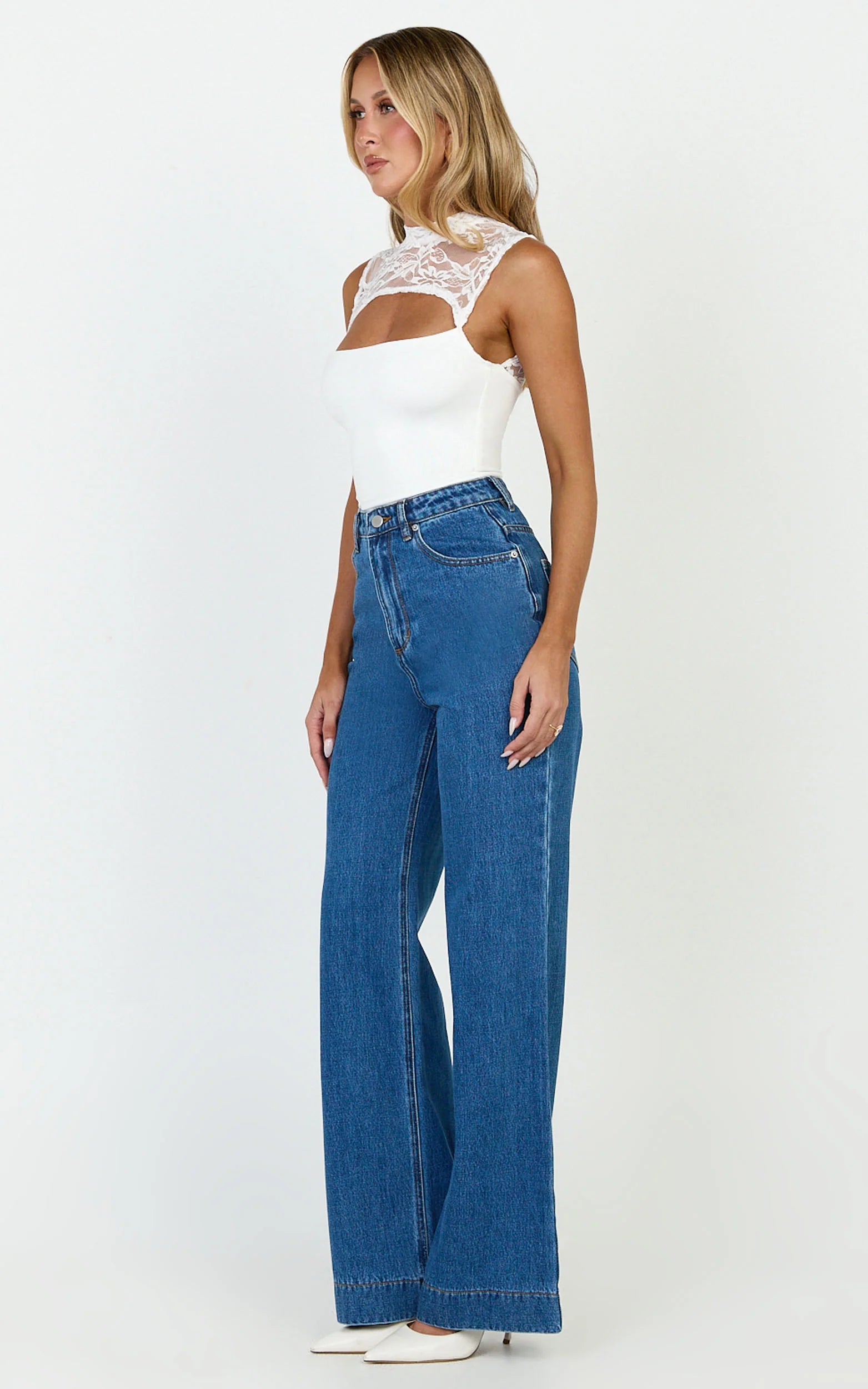 Blanche Top - Cut Out Lace Top in White