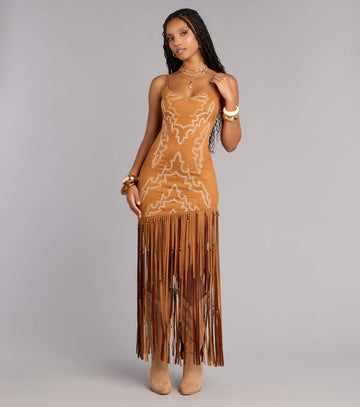 Willa Western Faux Suede Fringe Dress