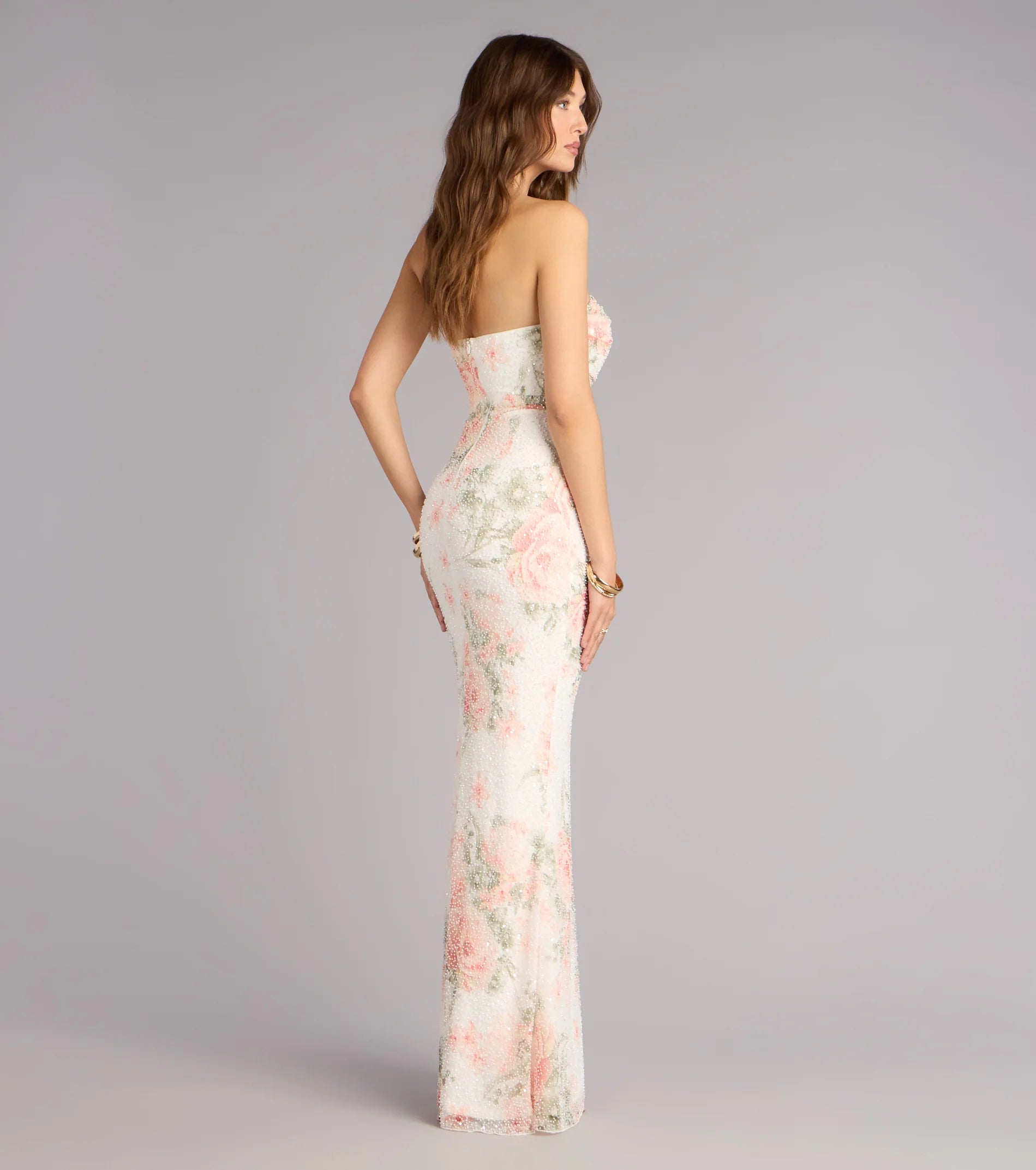 Ana Floral Sequin Beaded Formal Dress