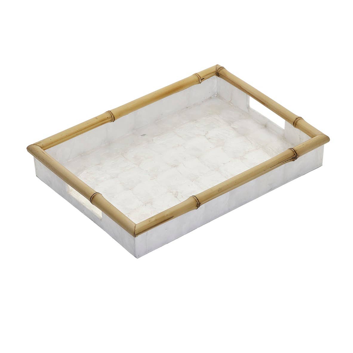 Ivory Capiz Tray w/ Bamboo Trim (Medium) 13.75 x 9.85 x 2.75