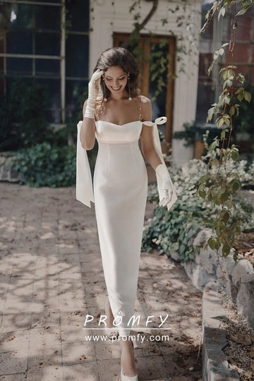 Elegant Pearled Straps Column Satin Bridal Shower Dress