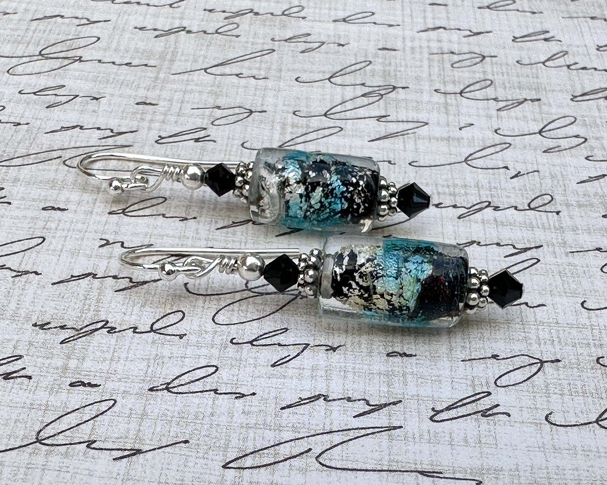 aqua blue lampwork earrings