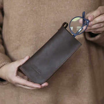 Estuche funda de cuero para lentes o anteojos