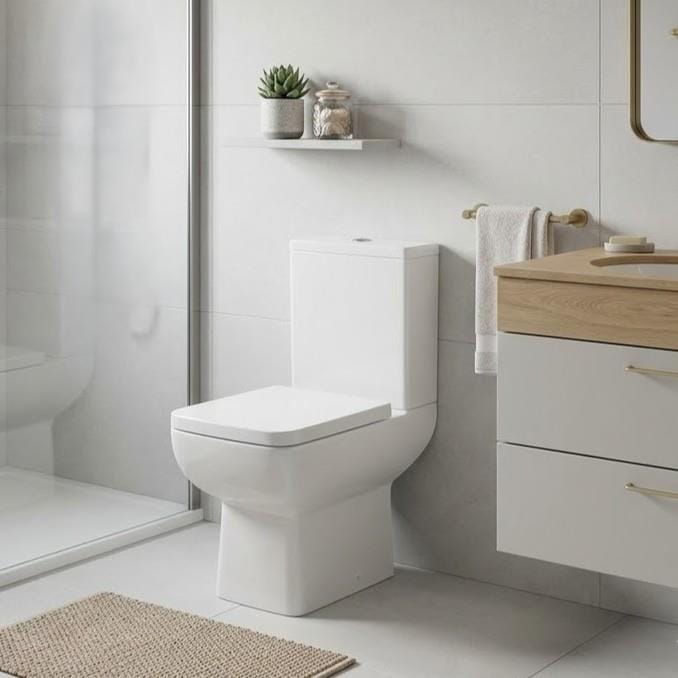 Aquarius Bathrooms Close Coupled Toilet Aquarius Paragon Rimless Close Coupled Square Open Back Toilet with Soft Close Quick Release Seat