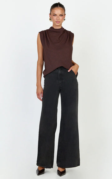 Arianae Top - High Neck Top in Brown
