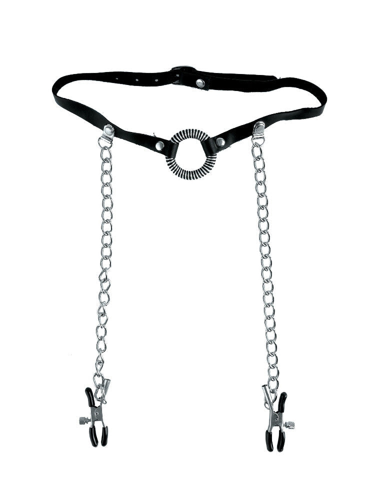 Fetish Fantasy O-Ring Gag & Nipple Clamps Bondage & Fetish Pipedream Products Black/Silver