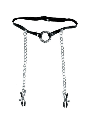 Fetish Fantasy O-Ring Gag & Nipple Clamps Bondage & Fetish Pipedream Products Black/Silver