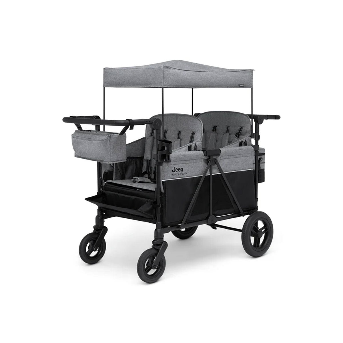 Grey Jeep Wrangler Deluxe 4 Seater Stroller Wagon with Canopy - Side View | Bambi Baby