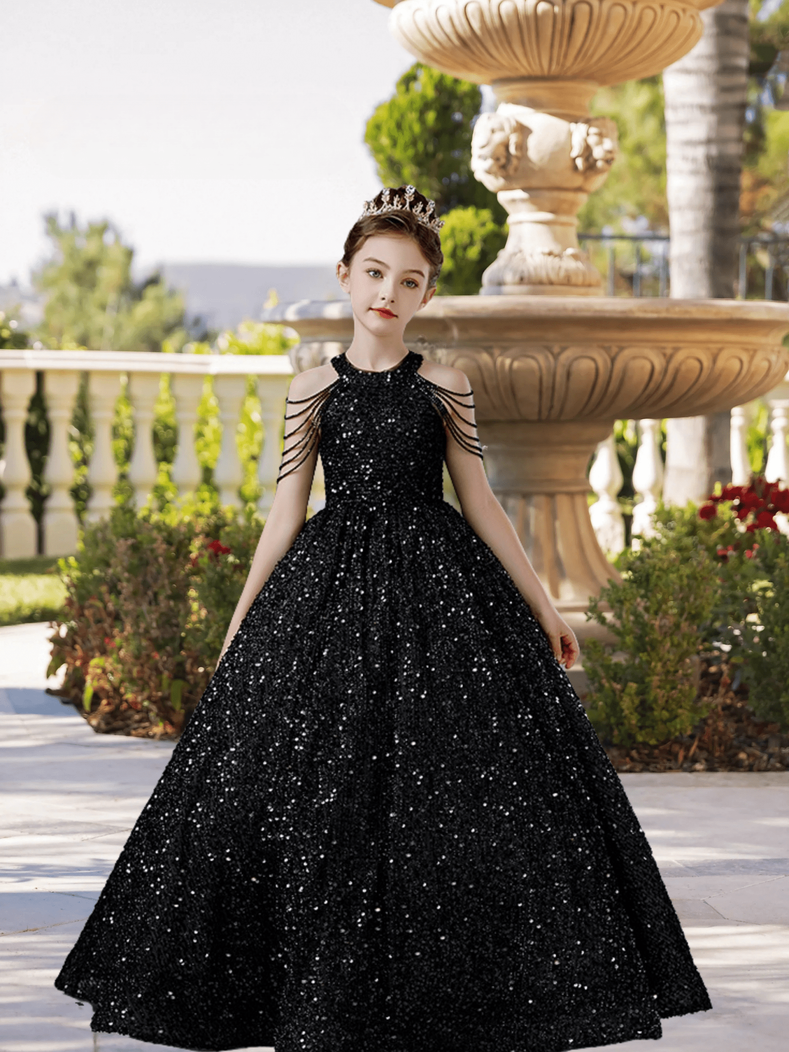 Halter Cold Shoulder Floor-Length Sequins Ball Gown/Princess With Beads - BabaMila