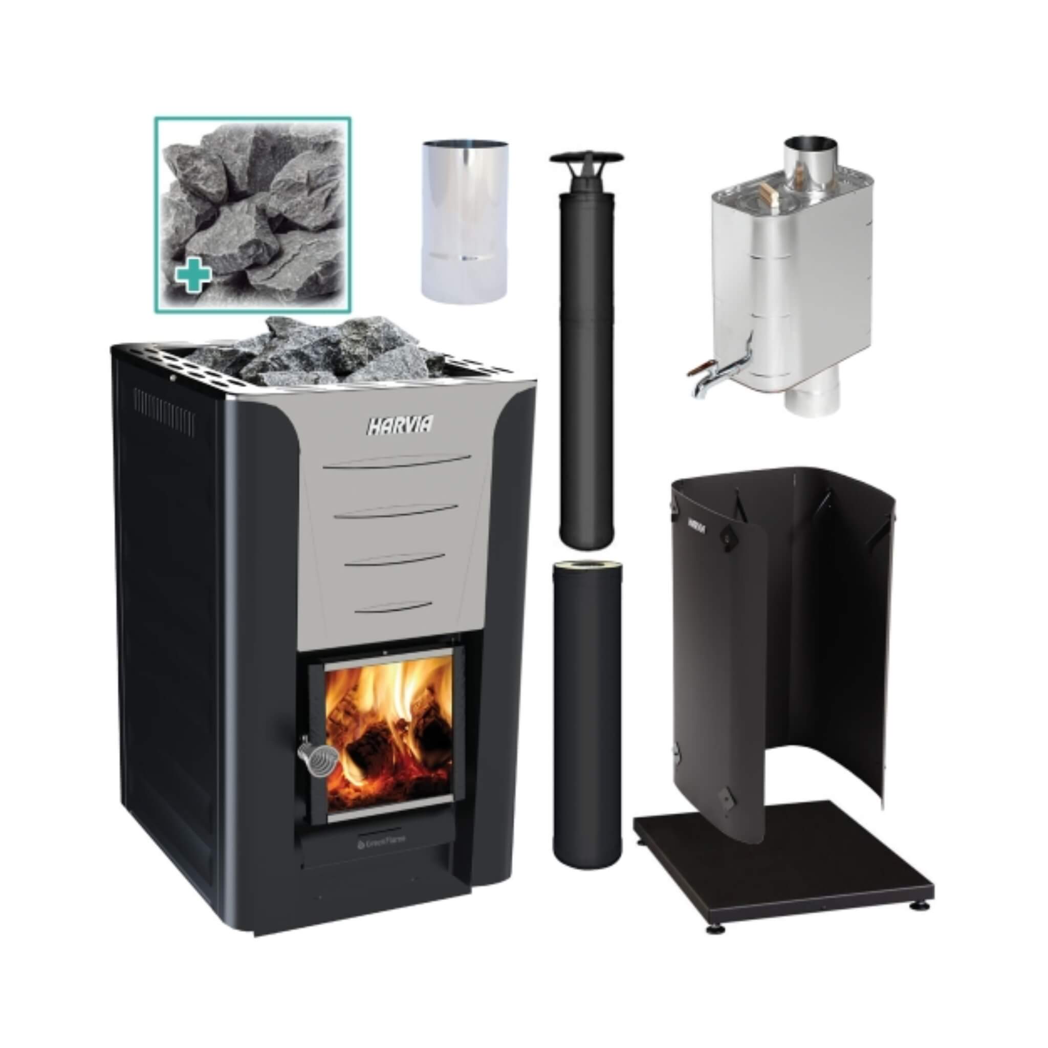 Harvia Pro 20 WH Wood Burning Sauna Stove Package 24kW [PRO20-PKG-SS/BK-WH]
