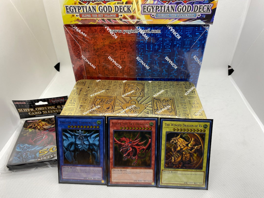 Yugioh TCG: Egyptian God Card Gift Box | Includes Tins, Decks, Booster  Packs, Promos, & More! Slifer, Ra, and Obelisk!