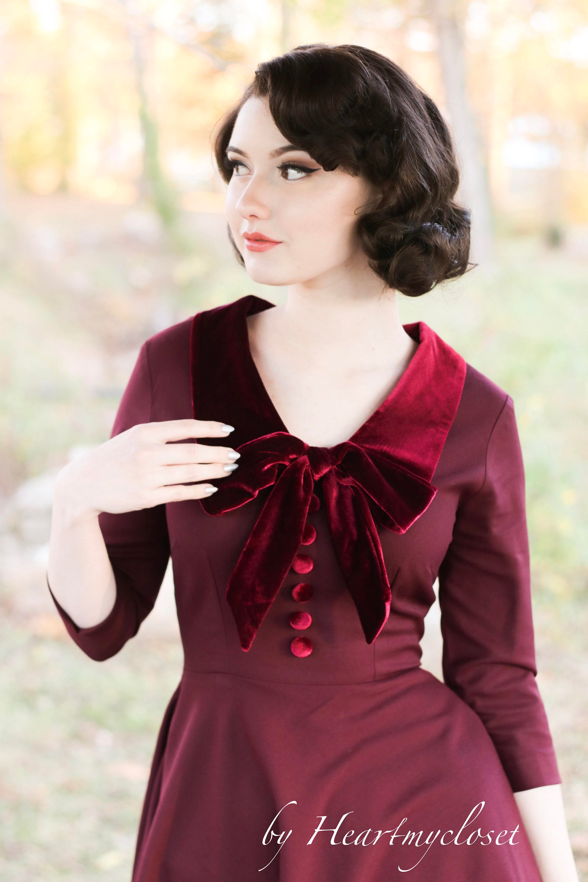 velvet trim swing dress rockabilly 50s custom made vintage inspired
