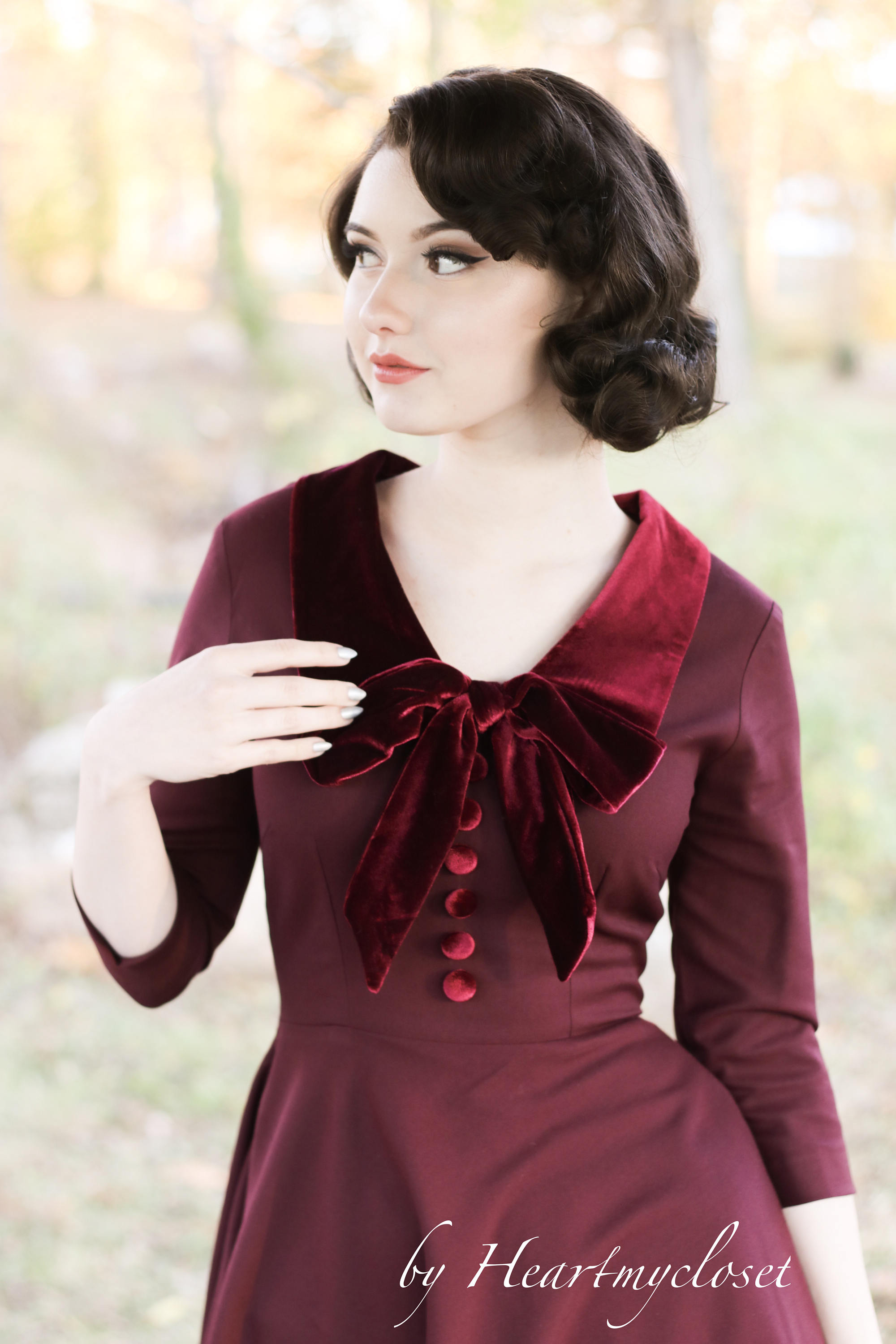 velvet trim swing dress rockabilly 50s custom made vintage inspired