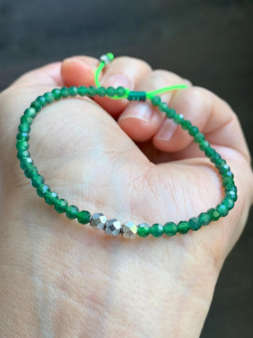 Natural Grade A Guatemalan Icy Translucent Green Jade Jadeite Petite Faceted Beads Beaded Bracelet Sterling Silver 7” 天然冰危绿翡翠小卡切割面珠手串XWQ220A