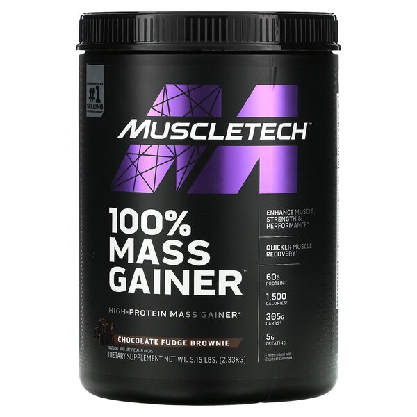 MuscleTech, 100% Mass Gainer, Chocolate Fudge Brownie - 2330g