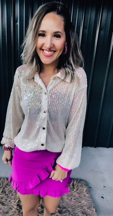 Iridescent Sequin Button Down