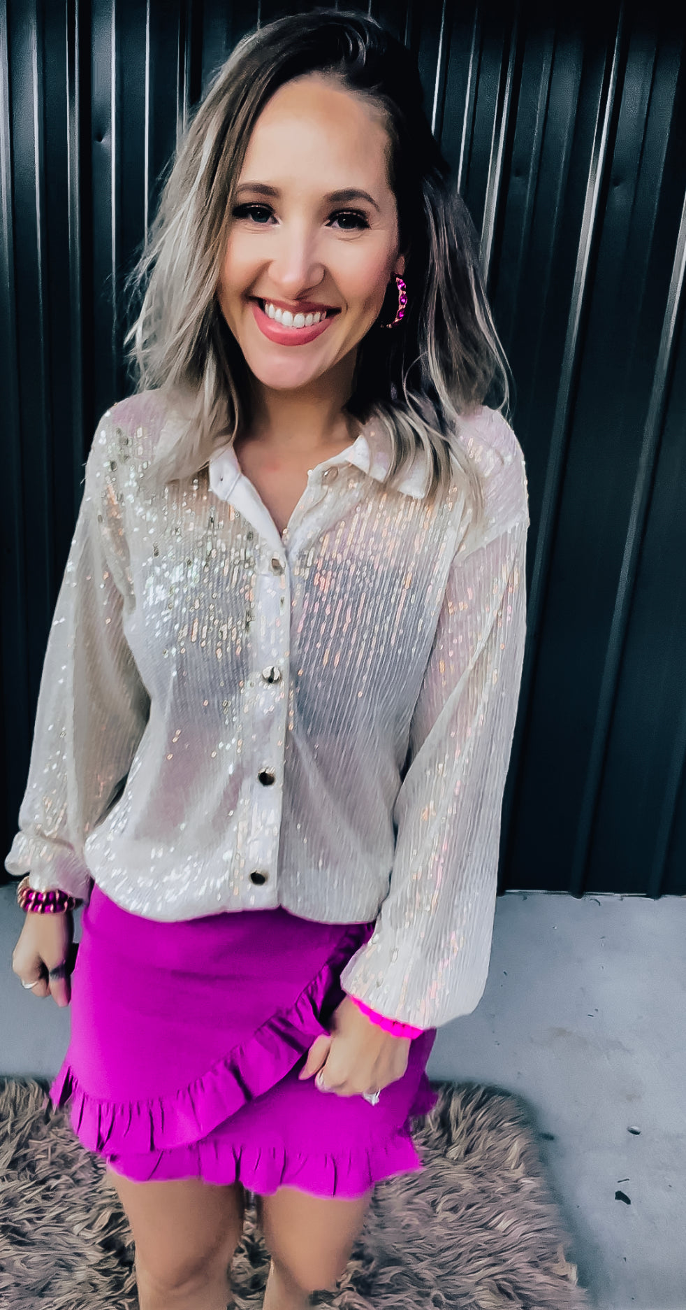 Iridescent Sequin Button Down