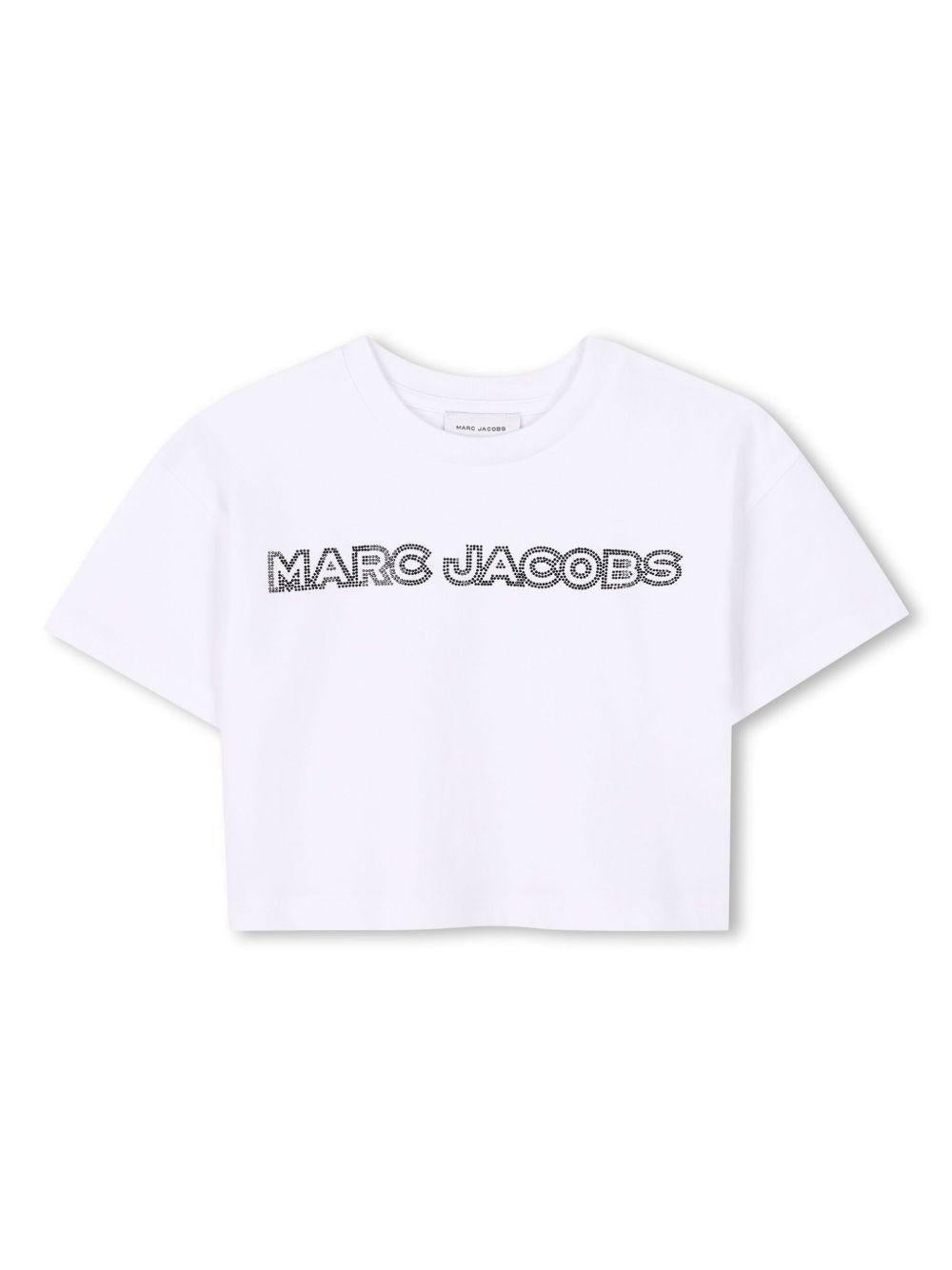 T-shirt con applicazione logo per bambina Marc Jacobs Kids bianco con design crop W60461 10P THE MARC JACOBS KIDS