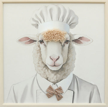 Aaibaar canvas schilderij met lijst & imitatie bont Chef schaap 60x60 cm