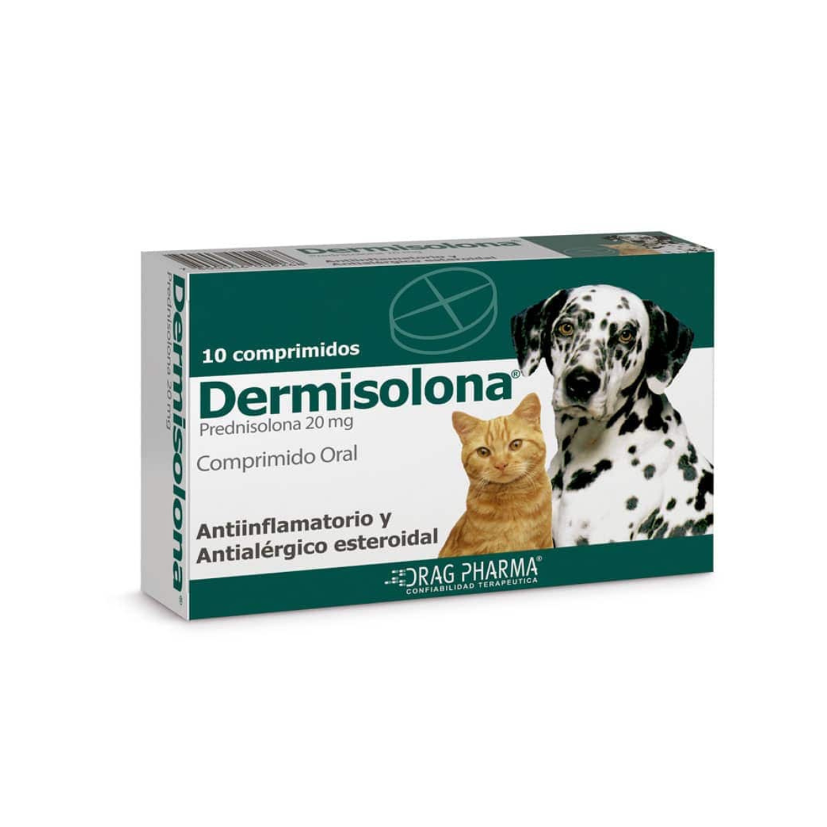 Drag Pharma Dermisolona De Prednisolona 20 mg Para Perros Y Gatos Estuche 10 comprimidos - Antiinflamatorio y antialérgico para dermatitis, artropatías y enfermedades inflamatorias
