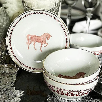 Some Home HORSE LUCK COLLECTION - RED AT FİGÜRLÜ BORDO 6 Kişilik Yemek Takımı (45 parça)
