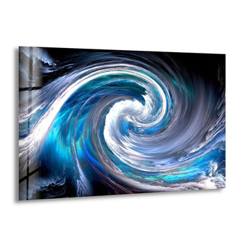 A serene blue ocean swirl abstract glass wall art captures a moment of stillness.