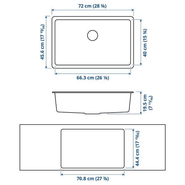 KILSVIKEN inset sink, 1 bowl, black quartz composite, 72x46 cm