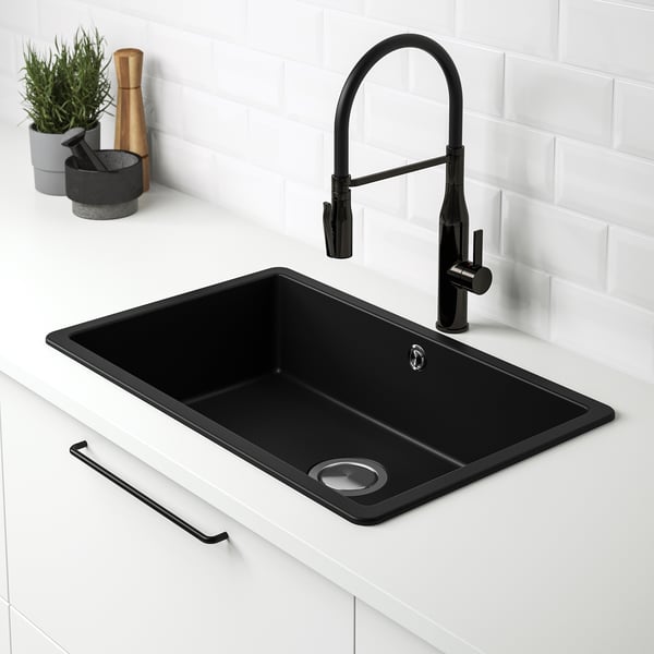 KILSVIKEN inset sink, 1 bowl, black quartz composite, 72x46 cm