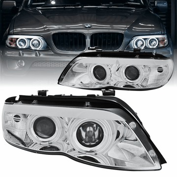 Angel Eyes D2S Xenon Scheinwerfer Chrom für BMW X5 E53 2003-2006, vorne und seitlich