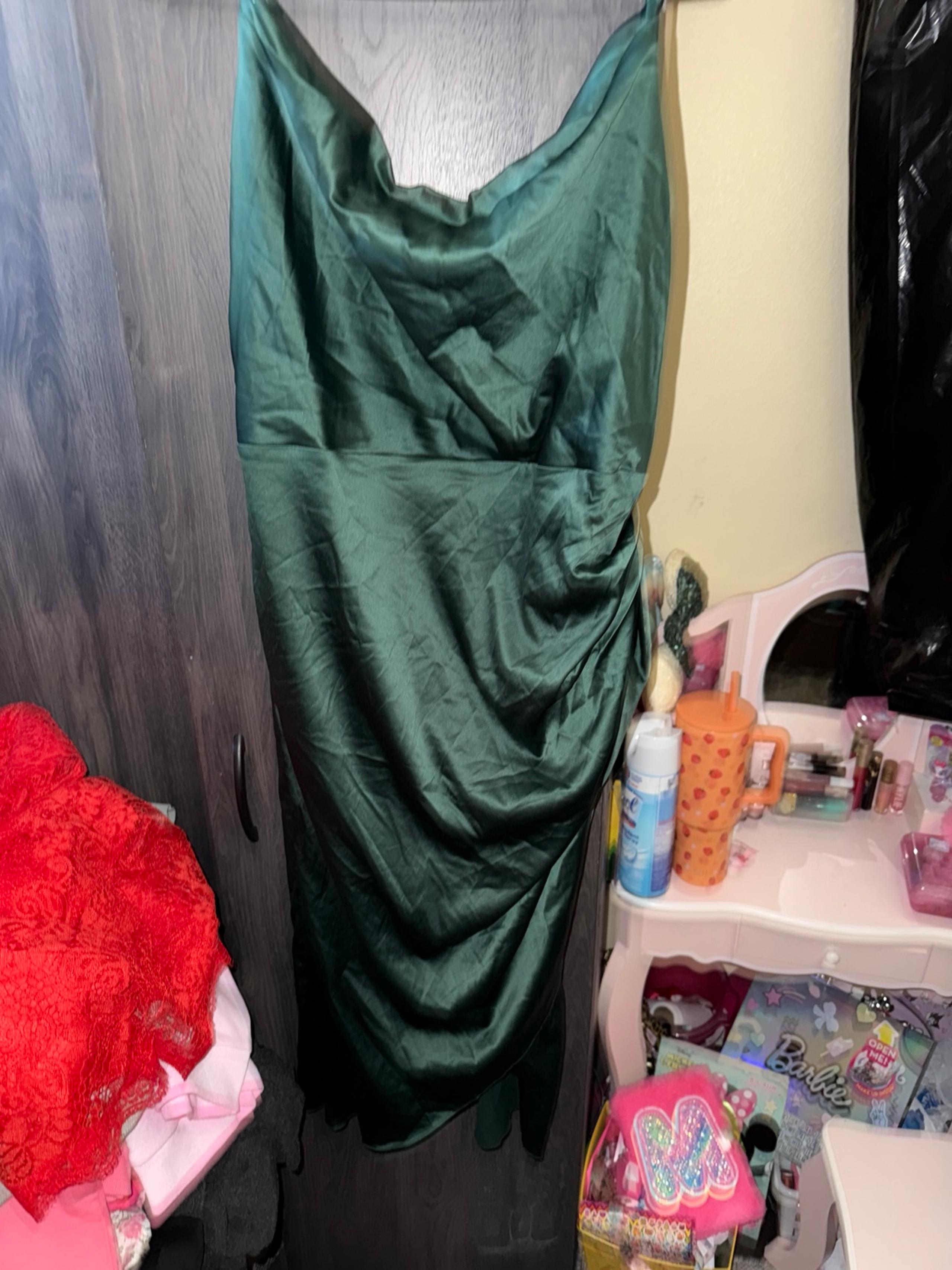 Women emerald green satin dress xxl Amazon