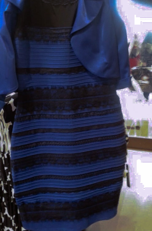 What color is the dress? Why do some people see blue and black and some people see gold and white when looking at a single image of a dress? : r/askscience