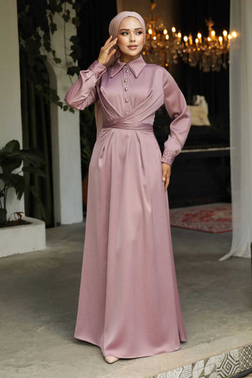 Modest Dusty Rose Satin Dress 45661GK