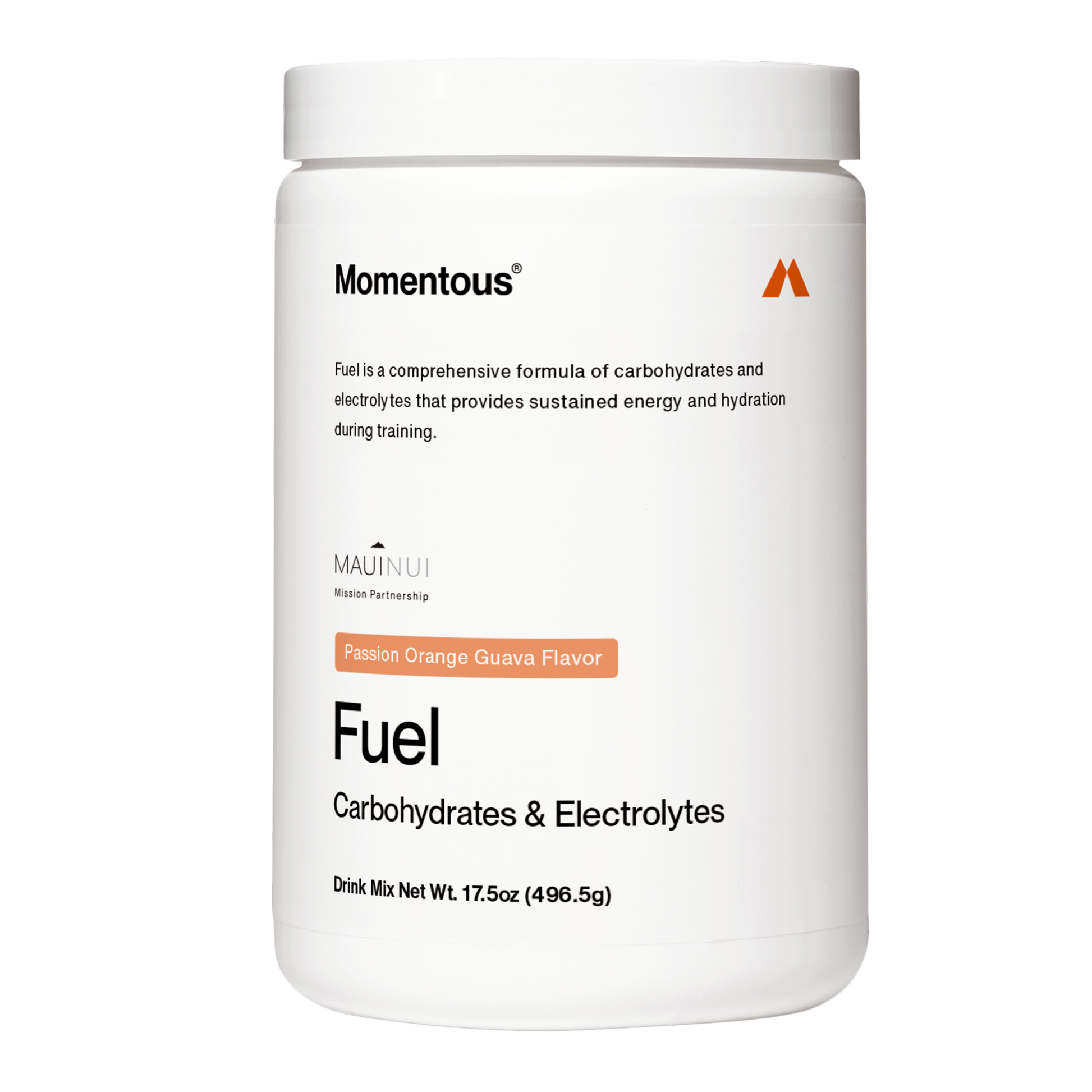 Momentous Fuel Passion Orange Guava, envase de 15 porciones