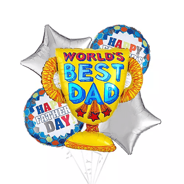 World's Best Dad Trophy & Star Father's Day Balloon Bouquet, 5pc