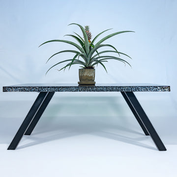 Zinc Coffee Table with Patina Wash Black Steel Legs