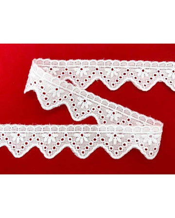 10 metri Pizzo sangallo art. 4BF43A altezza 2,5cm Passamaneria San gallo Bianco Ricamo Smerlato balza unica