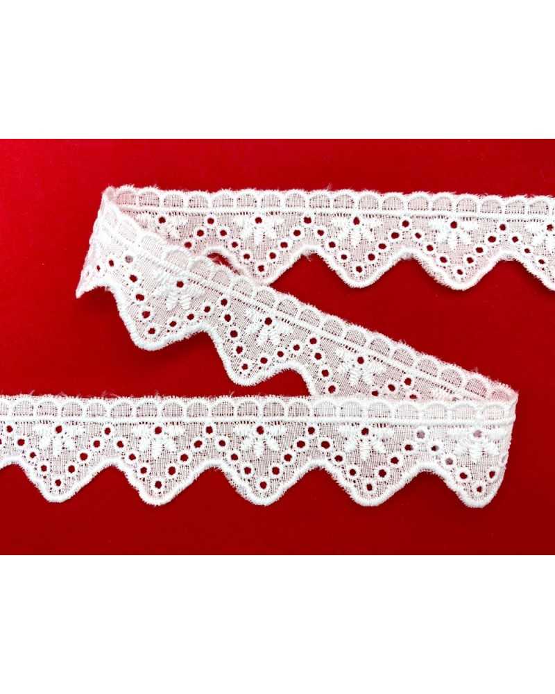 10 metri Pizzo sangallo art. 4BF43A altezza 2,5cm Passamaneria San gallo Bianco Ricamo Smerlato balza unica
