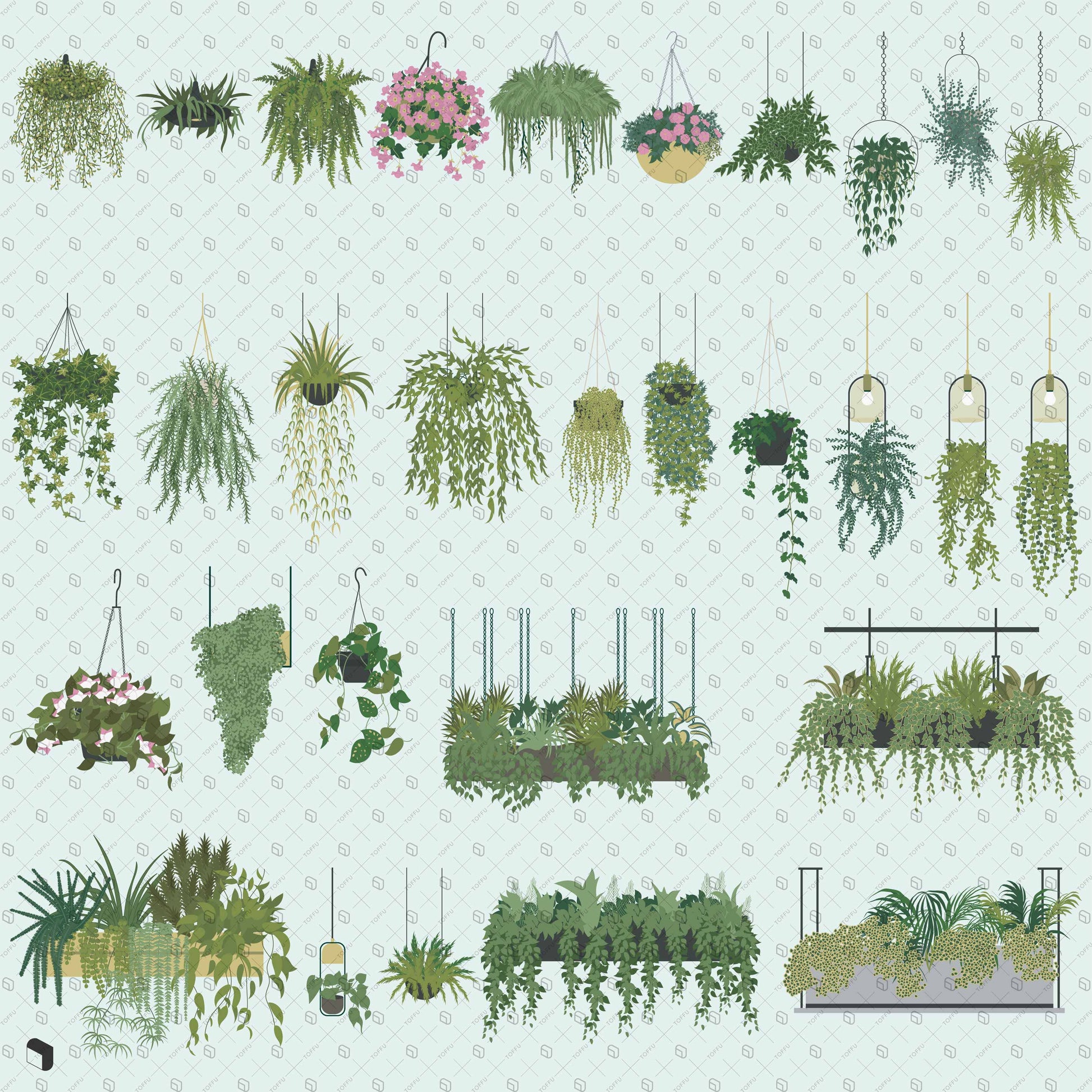 Flat Vector Hanging Plants – Toffu AI PSD PNG DWG digital downloads