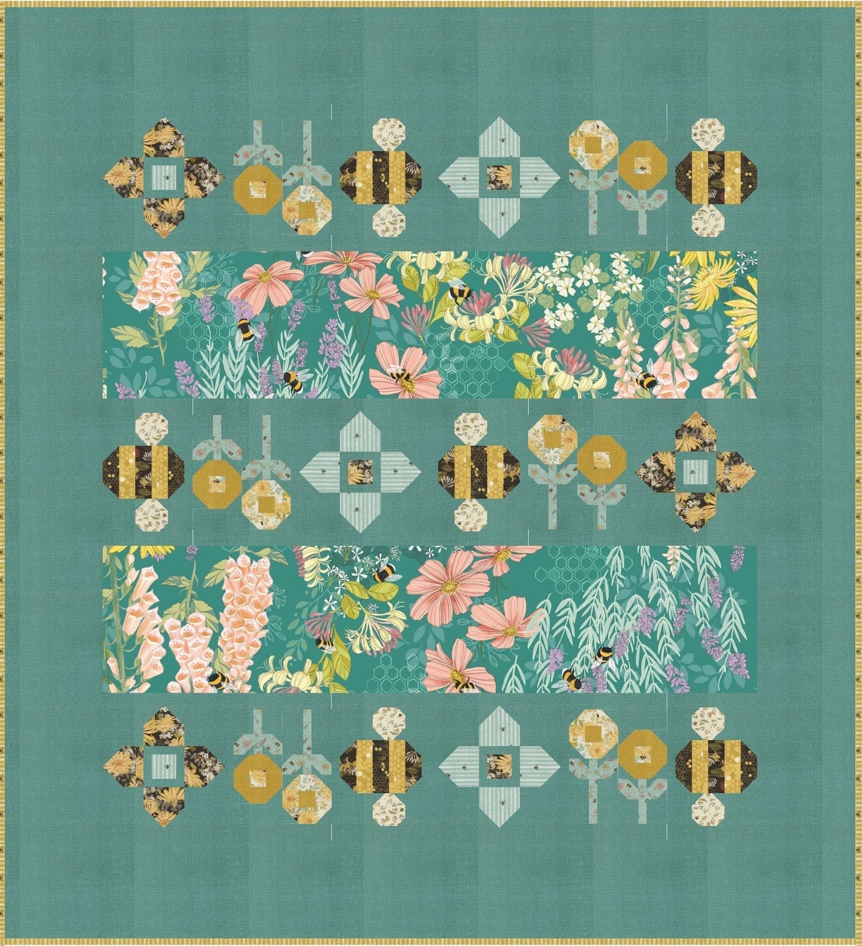 PRE - ORDER Robin Pickens - Gathering Honey - Green Quilt Kit - featuring Pollinators - December 2026 - Modern Fabric Shoppe