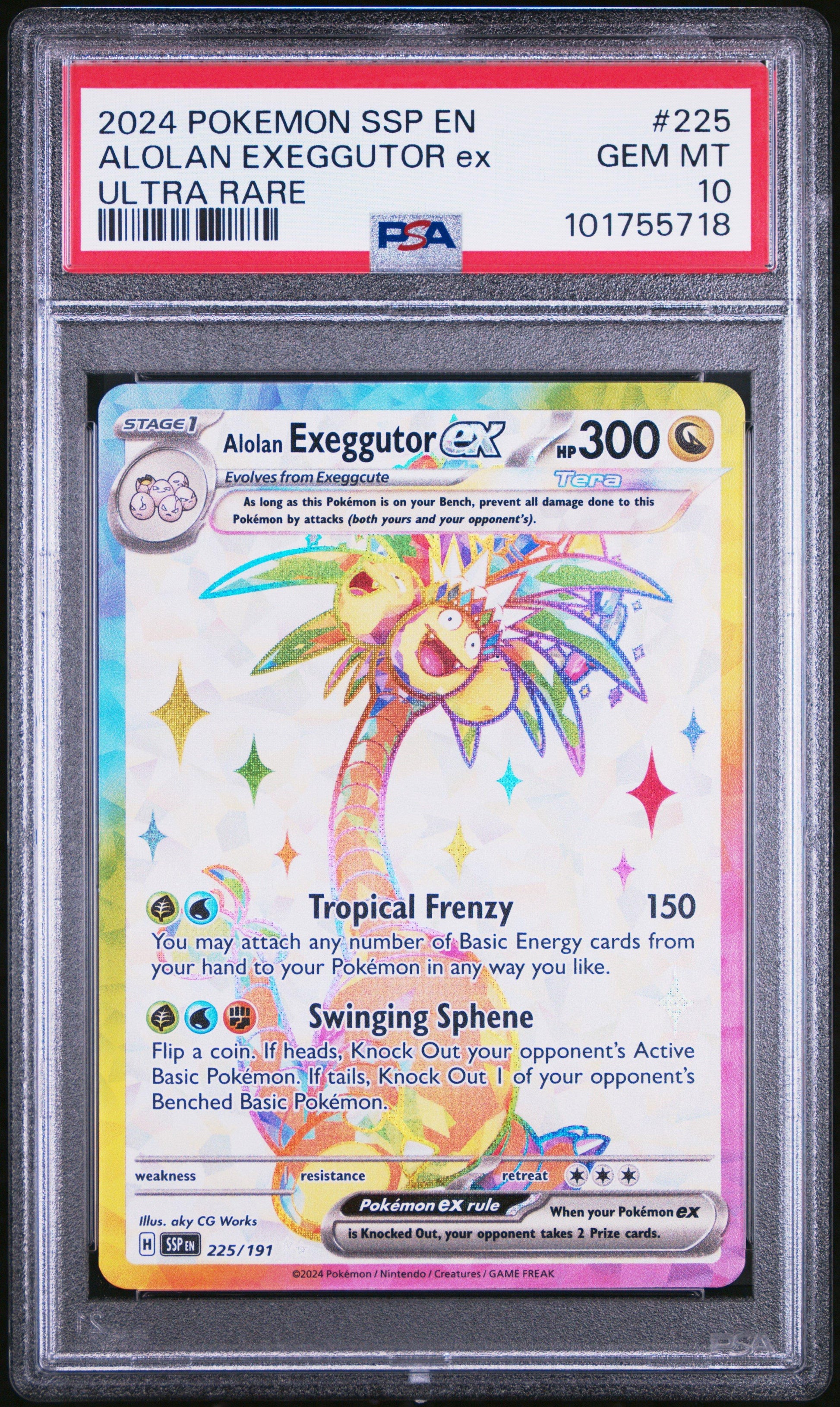 2024 Pokemon Ssp En-surging Sparks 225 Alolan Exeggutor Ex Ultra Rare PSA 10 Graded Card