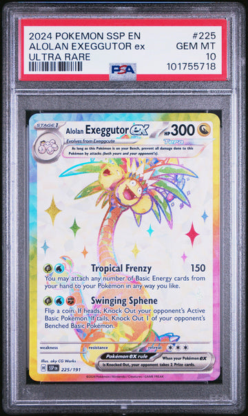 2024 Pokemon Ssp En-surging Sparks 225 Alolan Exeggutor Ex Ultra Rare PSA 10 Graded Card
