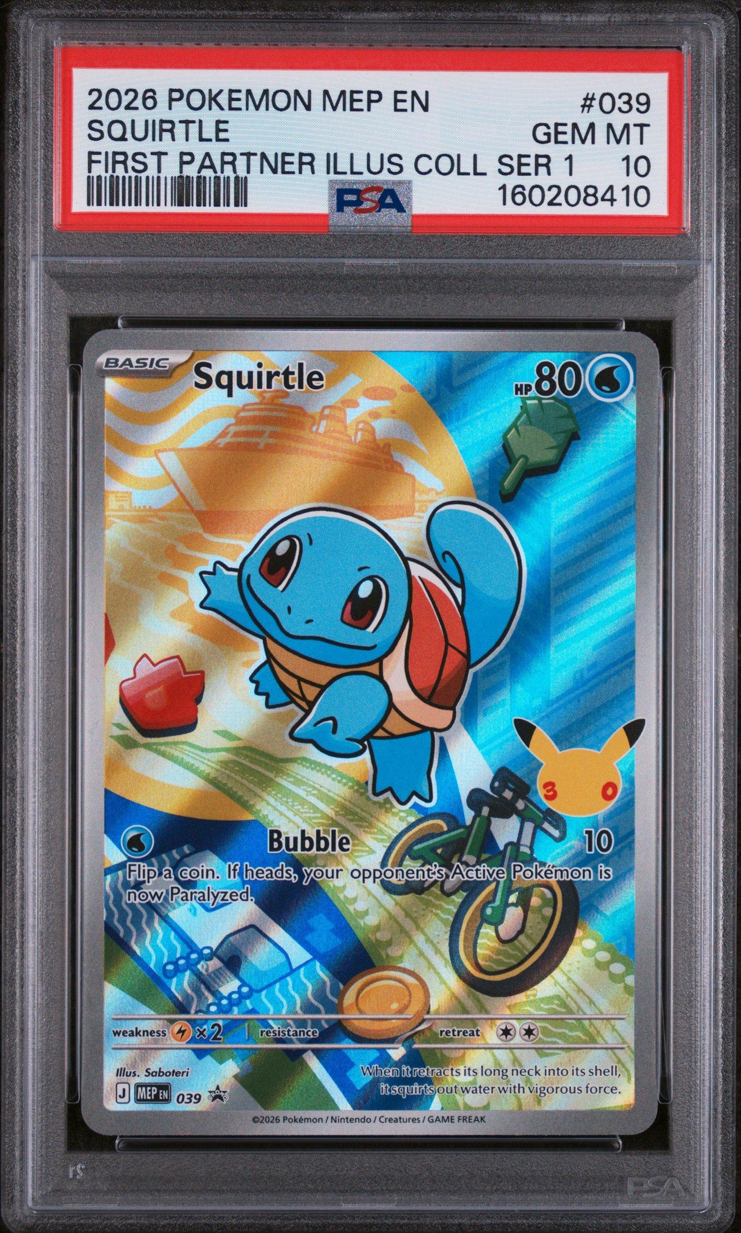 2026 Pokemon Mep En-me Black Star Promo 039 Squirtle First Partner Illustration Collection Series 1 PSA 10 Graded Card
