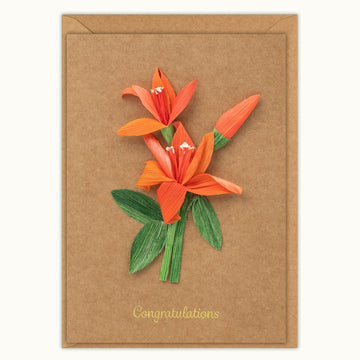 Congrats Orange Tiger Lily Handmade Card - Quilling Card - Greeting Card
