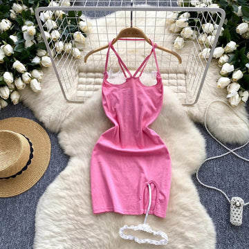 Pink Lace Trim Spaghetti Strap Night Dress