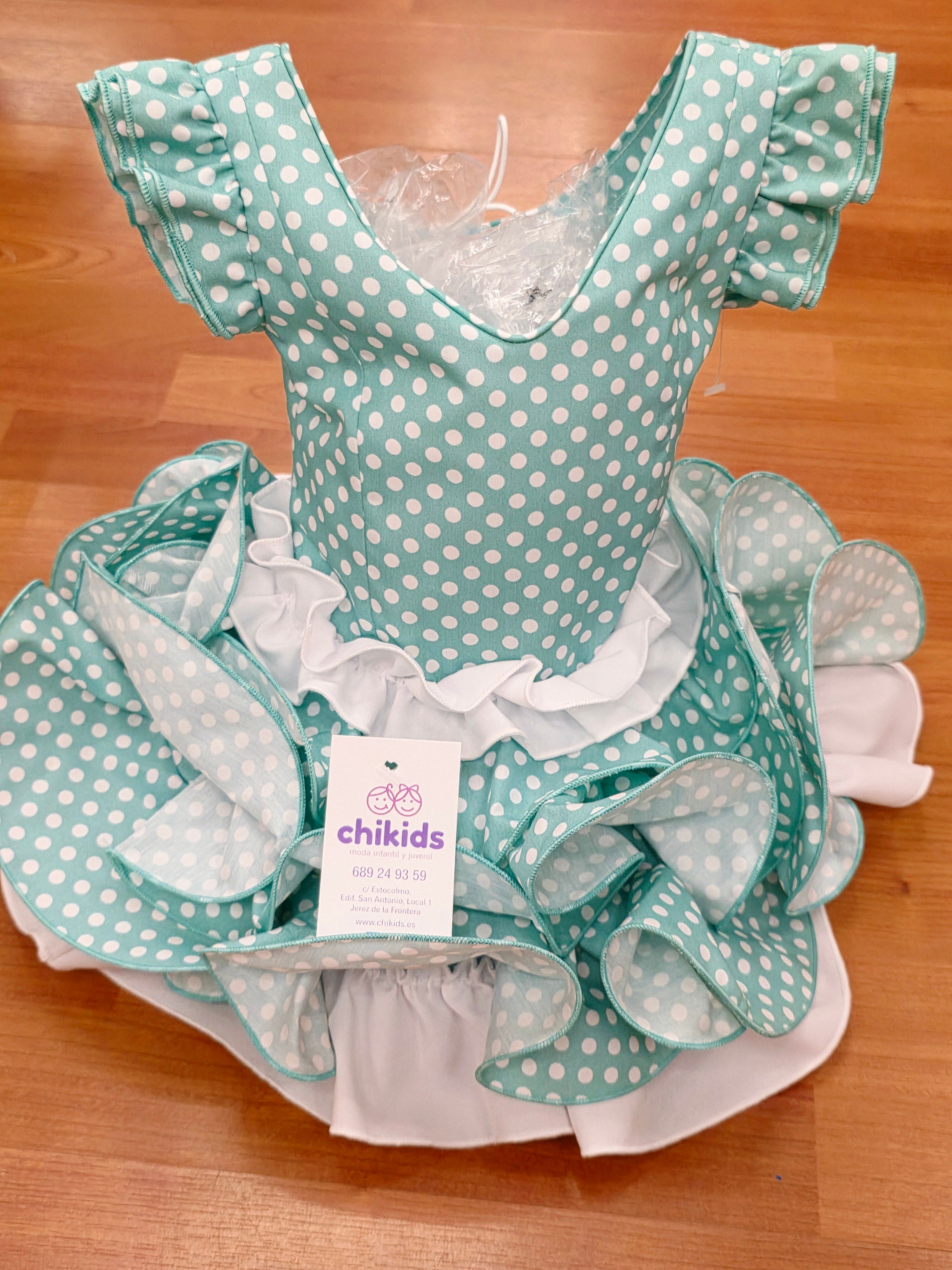 ‼️ULTIMAS TALLAS‼️ NO REPOSICIÓN Vestido Flamenca "Macanita" verde agua 0 a 6 años
