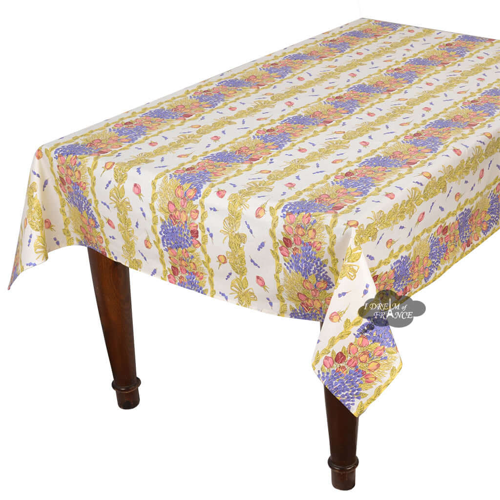 French Provencal tablecloth - Acrylic coated cotton, Spill-proof - Rectangular - Roses & Lavender | Tissus Toselli
