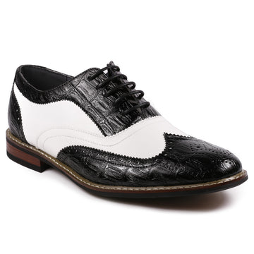 Metrocharm MC118 Men's Two Tone Perforated Wing Tip Lace Up Oxford Dress Shoes