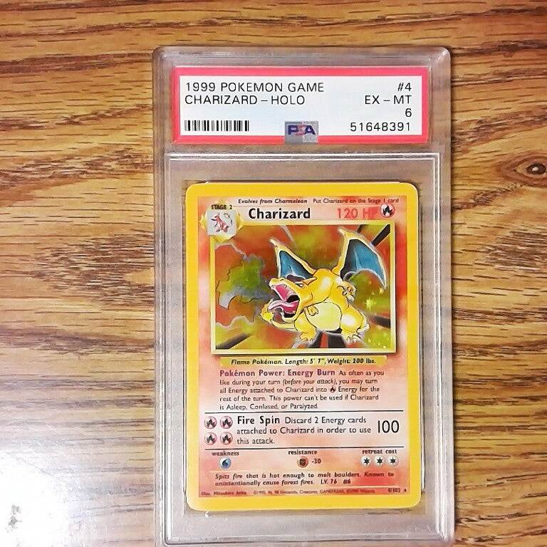 Charizard 1999 Pokemon Base Set Holo Rare #4 PSA Authenticated 6 Card
