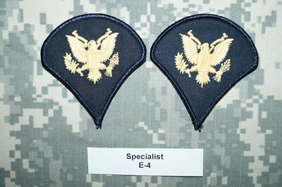 US Army FEMALE DRESS BLUE Rank E-4 Military Patch - Sew On- USED AUTHENIC